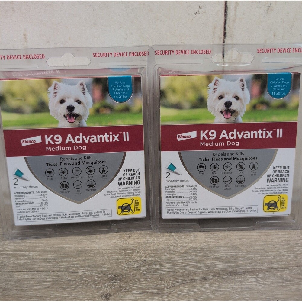 Lot Of Two K9 Advantix II For MEDIUM DOGS 11-20lbs Flea & Tick Treatment New